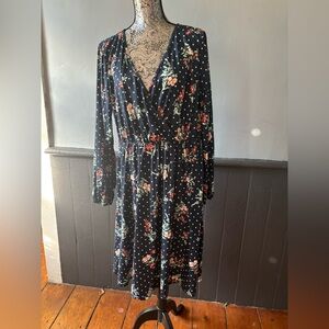 Floral Polka Dot Wrap Like Dress